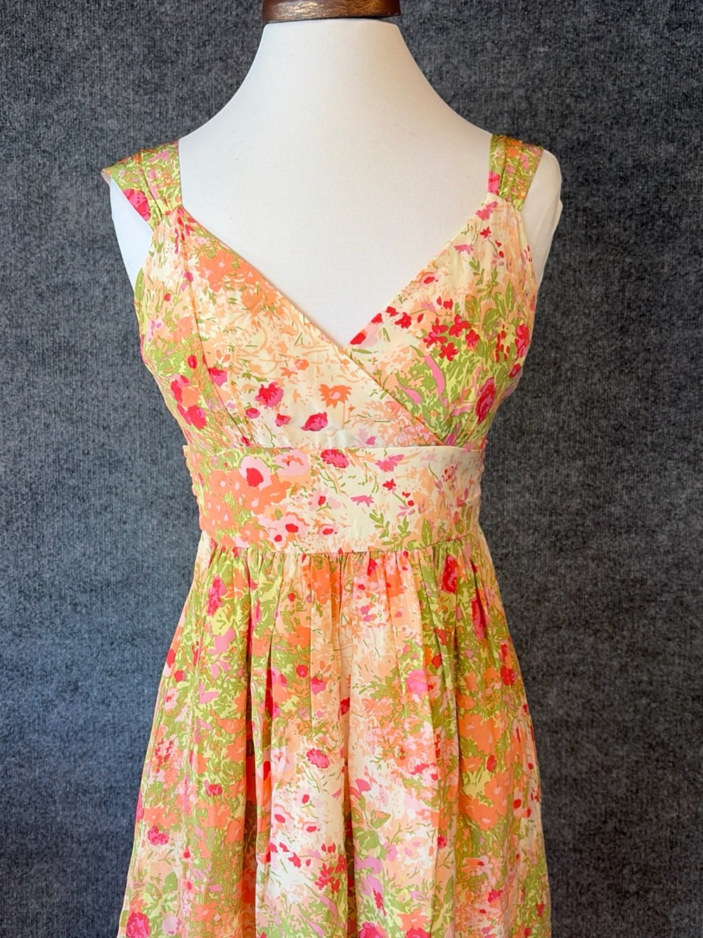 Plenty by Tracy Reese Peach, Pink & Green Floral Wrap Midi Dress - Picture 2 of 14